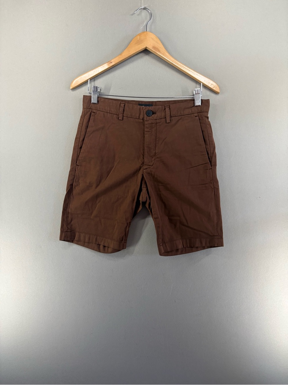 Theory Brown Shorts Men 28 Cotton Casual Flat Front Designer Chinos